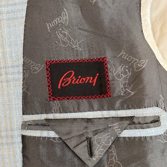 Brioni Sport Coat Nomentano Wool Silk Blue Tan Check EU 50R US 40R Blazer Jacket - Picture 10 of 16